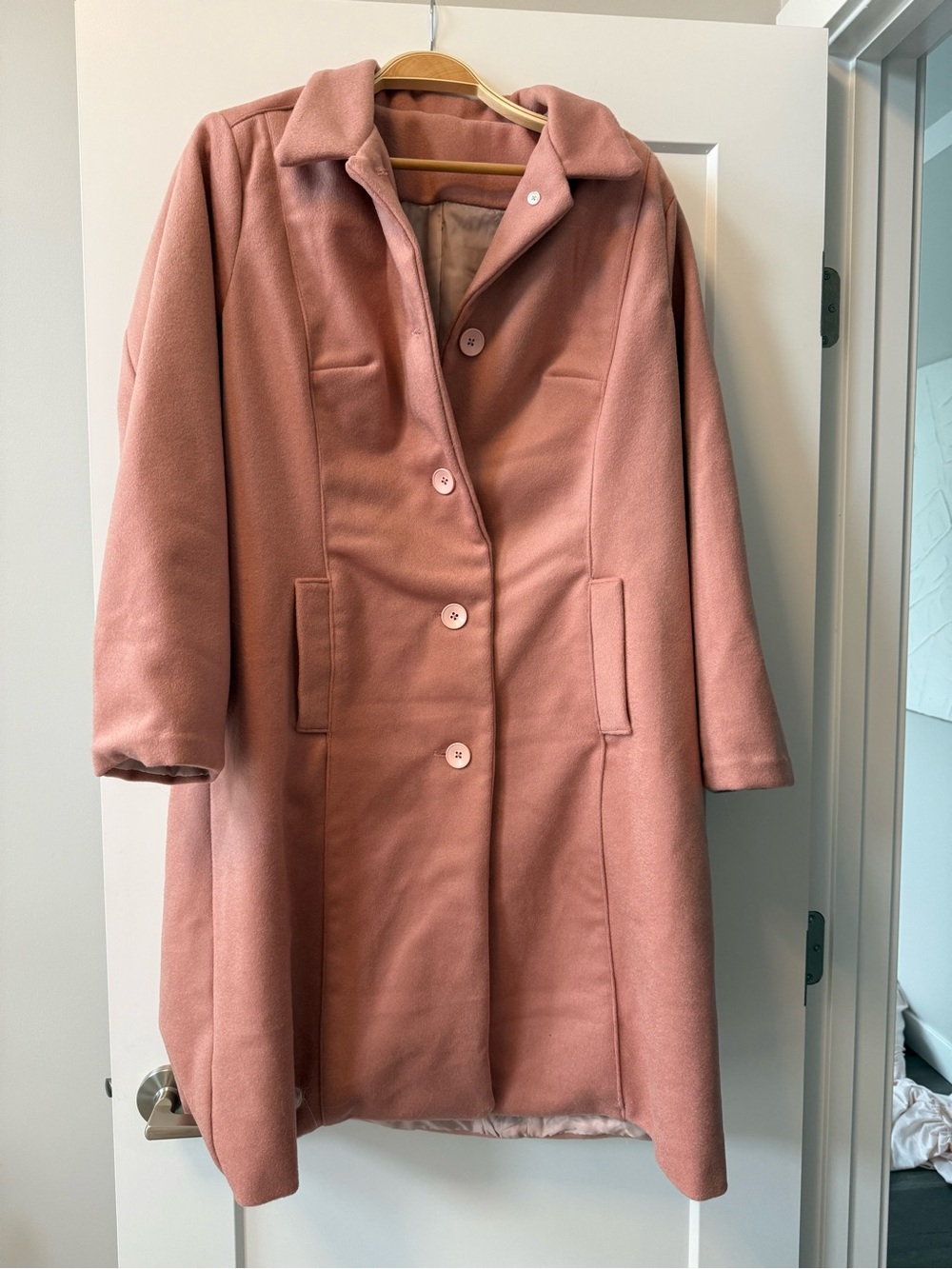 NEW Handmade 100% Melton Wool Dusty Rose 3/4 Lined Jacket Size XL